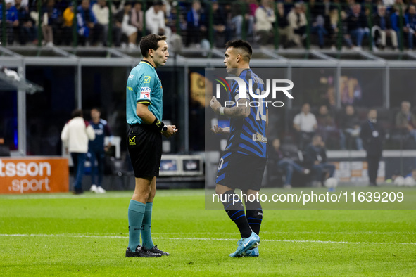 Lautaro Martinez plays during the Serie A match between FC Internazionale and Torino FC at Stadio Giuseppe Meazza in Milano, Italy, on Octob...