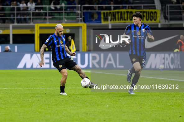 Federico Dimarco plays during the Serie A match between FC Internazionale and Torino FC at Stadio Giuseppe Meazza in Milano, Italy, on Octob...