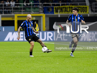 Federico Dimarco plays during the Serie A match between FC Internazionale and Torino FC at Stadio Giuseppe Meazza in Milano, Italy, on Octob...