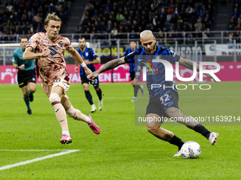 Federico Dimarco plays during the Serie A match between FC Internazionale and Torino FC at Stadio Giuseppe Meazza in Milano, Italy, on Octob...