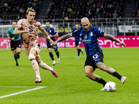 Federico Dimarco plays during the Serie A match between FC Internazionale and Torino FC at Stadio Giuseppe Meazza in Milano, Italy, on Octob...