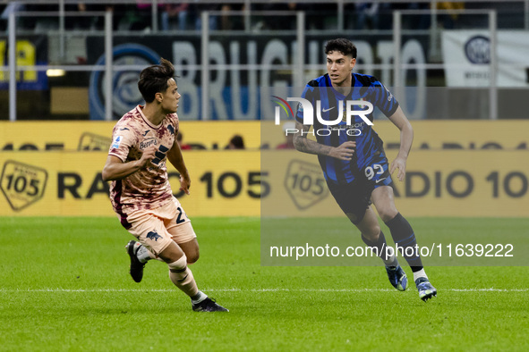 Alessandro Bastoni plays during the Serie A match between FC Internazionale and Torino FC at Stadio Giuseppe Meazza in Milano, Italy, on Oct...