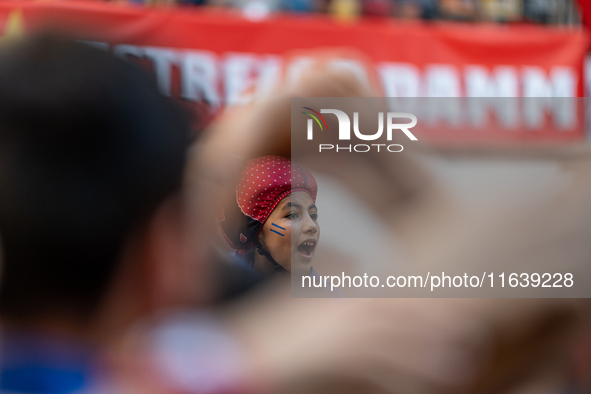 Children of Castellers de Berga participate in the Concurs de Castells competition in Tarragona, Spain, on October 5, 2024. 