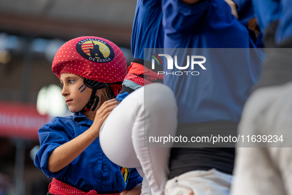 Castellers de Berga participate in the Concurs de Castells competition in Tarragona, Spain, on October 5, 2024. 