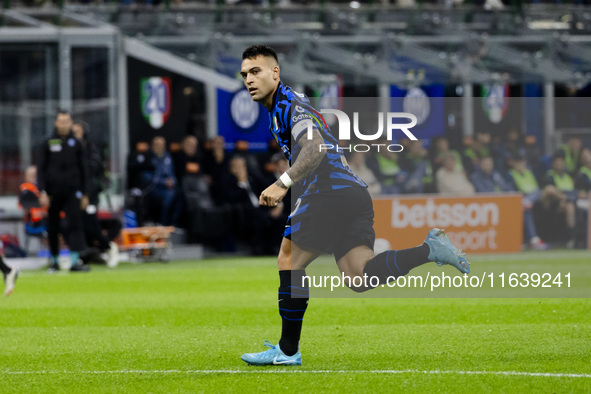 Lautaro Martinez plays during the Serie A match between FC Internazionale and Torino FC at Stadio Giuseppe Meazza in Milano, Italy, on Octob...