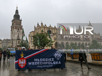 KRAKOW, POLAND - OCTOBER 5:
Members of the All-Polish Youth (Polish: Mlodziez Wszechpolska), a far-right ultranationalist youth organization...