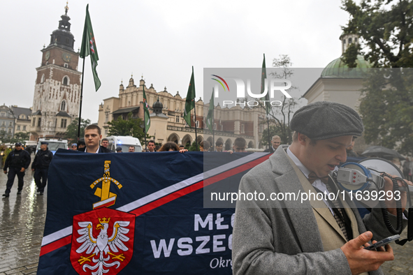 KRAKOW, POLAND - OCTOBER 5:
Members of the All-Polish Youth (Polish: Mlodziez Wszechpolska), a far-right ultranationalist youth organization...