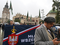 KRAKOW, POLAND - OCTOBER 5:
Members of the All-Polish Youth (Polish: Mlodziez Wszechpolska), a far-right ultranationalist youth organization...