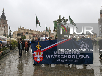 KRAKOW, POLAND - OCTOBER 5:
Members of the All-Polish Youth (Polish: Mlodziez Wszechpolska), a far-right ultranationalist youth organization...