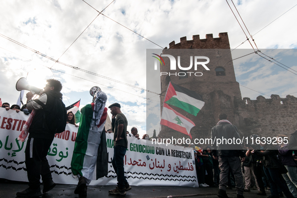 People from some Palestinian associations in Italy participate in a national pro-Palestine demonstration in Rome, Italy, on October 5, 2024,...