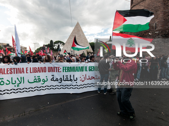 People from some Palestinian associations in Italy participate in a national pro-Palestine demonstration in Rome, Italy, on October 5, 2024,...