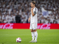 Luka Modric of Real Madrid CF is in action with the ball during the La Liga EA Sports 2024/25 football match between Real Madrid CF and Vill...