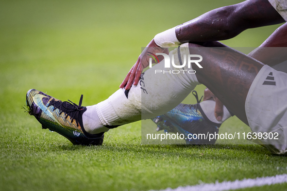 A detail of Vinicius Junior of Real Madrid CF Nike shoes during the La Liga EA Sports 2024/25 football match between Real Madrid CF and Vill...