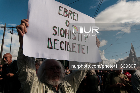 People from some Palestinian associations in Italy participate in a national pro-Palestine demonstration in Rome, Italy, on October 5, 2024,...