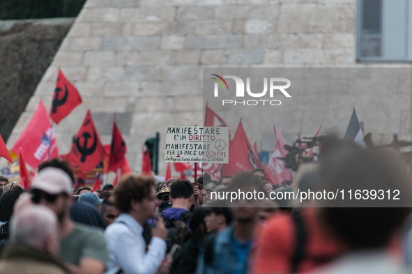 People from some Palestinian associations in Italy participate in a national pro-Palestine demonstration in Rome, Italy, on October 5, 2024,...