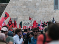 People from some Palestinian associations in Italy participate in a national pro-Palestine demonstration in Rome, Italy, on October 5, 2024,...