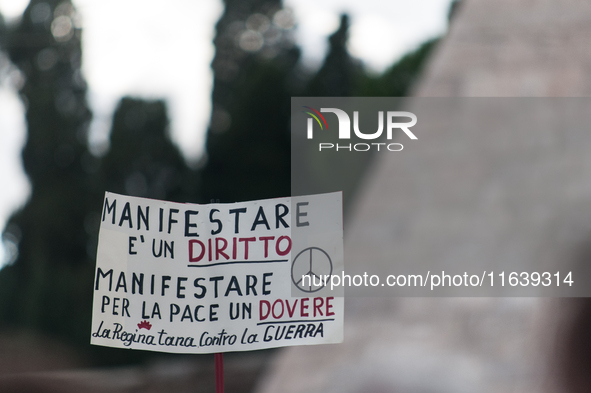 People from some Palestinian associations in Italy participate in a national pro-Palestine demonstration in Rome, Italy, on October 5, 2024,...