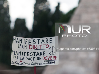 People from some Palestinian associations in Italy participate in a national pro-Palestine demonstration in Rome, Italy, on October 5, 2024,...