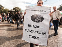 People from some Palestinian associations in Italy participate in a national pro-Palestine demonstration in Rome, Italy, on October 5, 2024,...