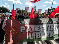 People from some Palestinian associations in Italy participate in a national pro-Palestine demonstration in Rome, Italy, on October 5, 2024,...