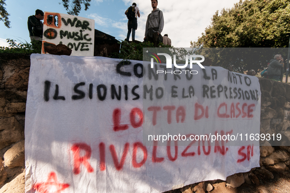 People from some Palestinian associations in Italy participate in a national pro-Palestine demonstration in Rome, Italy, on October 5, 2024,...