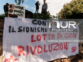 People from some Palestinian associations in Italy participate in a national pro-Palestine demonstration in Rome, Italy, on October 5, 2024,...