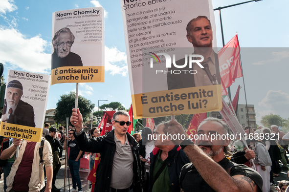 People from some Palestinian associations in Italy participate in a national pro-Palestine demonstration in Rome, Italy, on October 5, 2024,...