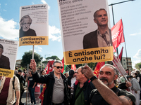 People from some Palestinian associations in Italy participate in a national pro-Palestine demonstration in Rome, Italy, on October 5, 2024,...