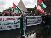 People from some Palestinian associations in Italy participate in a national pro-Palestine demonstration in Rome, Italy, on October 5, 2024,...