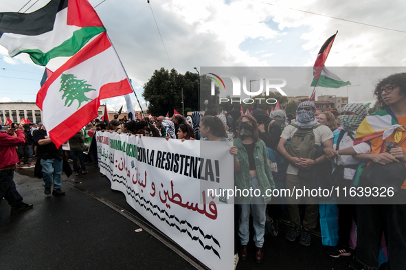 People from some Palestinian associations in Italy participate in a national pro-Palestine demonstration in Rome, Italy, on October 5, 2024,...