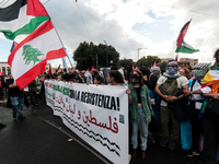 People from some Palestinian associations in Italy participate in a national pro-Palestine demonstration in Rome, Italy, on October 5, 2024,...