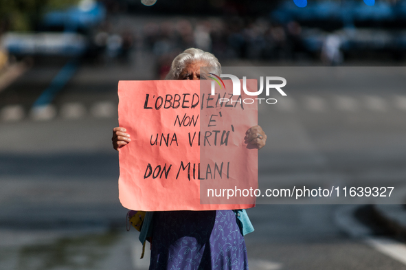 People from some Palestinian associations in Italy participate in a national pro-Palestine demonstration in Rome, Italy, on October 5, 2024,...