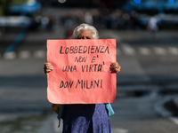 People from some Palestinian associations in Italy participate in a national pro-Palestine demonstration in Rome, Italy, on October 5, 2024,...