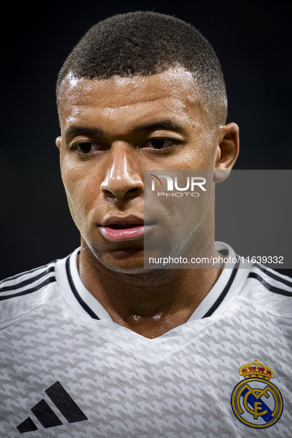 Kylian Mbappe of Real Madrid CF is seen during the La Liga EA Sports 2024/25 football match between Real Madrid CF and Villarreal CF at Esta...