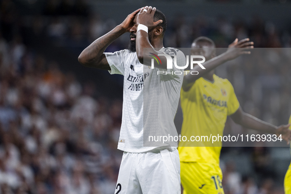 Antonio Rudiger of Real Madrid CF appears desperate during the La Liga EA Sports 2024/25 football match between Real Madrid CF and Villarrea...