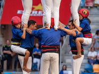 Castellers de Berga participate in the Concurs de Castells competition in Tarragona, Spain, on October 5, 2024. (