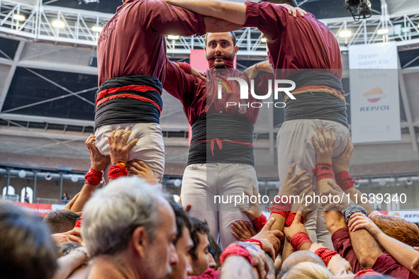 Colla Castellera Jove de Barcelona participates in the Concurs de Castells competition in Tarragona, Spain, on October 5, 2024. 