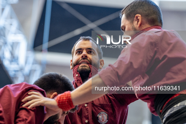 Colla Castellera Jove de Barcelona participates in the Concurs de Castells competition in Tarragona, Spain, on October 5, 2024. 