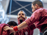 Colla Castellera Jove de Barcelona participates in the Concurs de Castells competition in Tarragona, Spain, on October 5, 2024. (