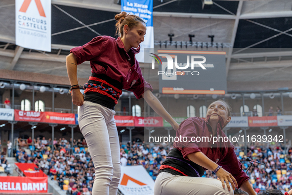 Colla Castellera Jove de Barcelona participates in the Concurs de Castells competition in Tarragona, Spain, on October 5, 2024. 