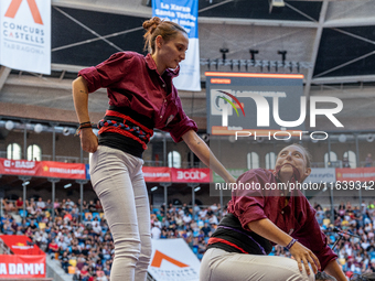 Colla Castellera Jove de Barcelona participates in the Concurs de Castells competition in Tarragona, Spain, on October 5, 2024. (