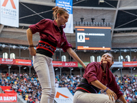 Colla Castellera Jove de Barcelona participates in the Concurs de Castells competition in Tarragona, Spain, on October 5, 2024. (