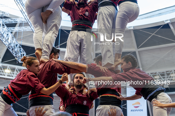 Colla Castellera Jove de Barcelona participates in the Concurs de Castells competition in Tarragona, Spain, on October 5, 2024. 