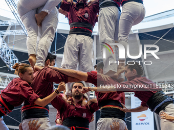 Colla Castellera Jove de Barcelona participates in the Concurs de Castells competition in Tarragona, Spain, on October 5, 2024. (