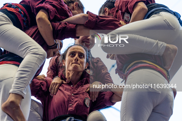 Colla Castellera Jove de Barcelona participates in the Concurs de Castells competition in Tarragona, Spain, on October 5, 2024. 