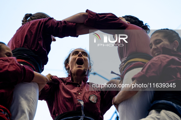 Colla Castellera Jove de Barcelona participates in the Concurs de Castells competition in Tarragona, Spain, on October 5, 2024. 