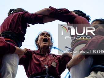 Colla Castellera Jove de Barcelona participates in the Concurs de Castells competition in Tarragona, Spain, on October 5, 2024. (