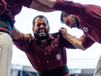 Colla Castellera Jove de Barcelona participates in the Concurs de Castells competition in Tarragona, Spain, on October 5, 2024. (