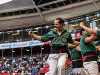 Castellers de Sant Cugat participate in the Concurs de Castells competition in Tarragona, Spain, on October 5, 2024. (