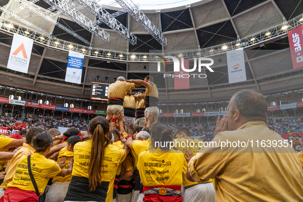 Bordegassos de Vilanova participate in the Concurs de Castells competition in Tarragona, Spain, on October 5, 2024. 